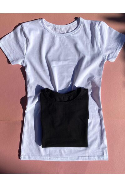 VicTroy Ασπρόμαυρο 2 τεμάχια Crew λαιμόκοψη μαλακή Lycra κοντομάνικη μπλούζα-Tshirt