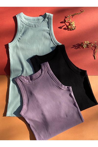 VicTroy Halter Collar Cotton 3-Piece Dusty Rose, Black and Aged Green Under Shirt Women's Camisole Singlet 64V62