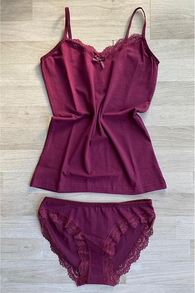 VicTroy (SET) 1 Piece Lace Detailed Rope Strap Cotton Undershirt-panties Set