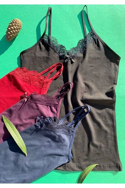 VicTroy Бавовняна 4-х частинна майка на бретельках бордового, синього, фіолет...