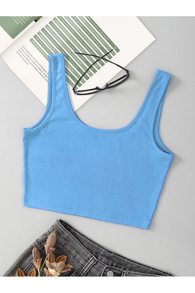 Mad&Calf Women's Corded Crop Tank Top - Strappy, Basic Cotton