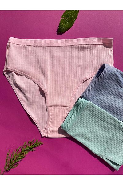 Freya Boutique Chiloți triunghi triunghi din bumbac, 3 piese, pentru femei, în roz, verde și albastru deschis