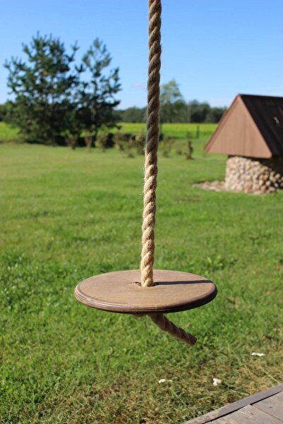 Alyones Yuvarlak Disk Ahşap Halat Salıncak, Çocuklar Kapalı Ahşap Salıncak, Jüt Halat Ile Yetişkin Salıncak