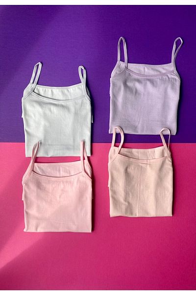 VicTroy Cotton Lycra Girl's Undershirt with 4 Assorted Color Rope Straps