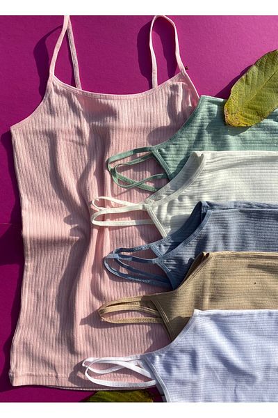 VicTroy Women's 6 Pieces Rope Strap Cotton Corded Women's Undershirt (Pink, White, Ecru, Skin, Green and Blue)