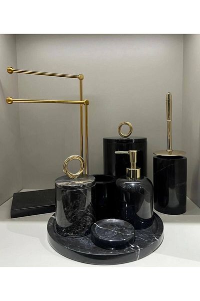 ege gross 8 Piece Bathroom Set with Decorative Marble Accessories / Marble Bathroom Set