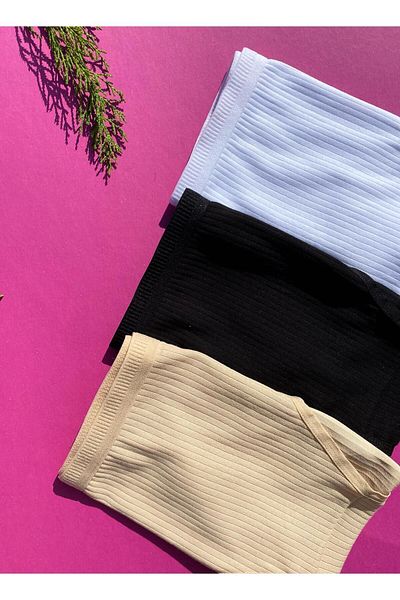 Freya Boutique Women's 3-Piece Cotton Skin, White and Black Color Ribbed Triangle Slip Panties
