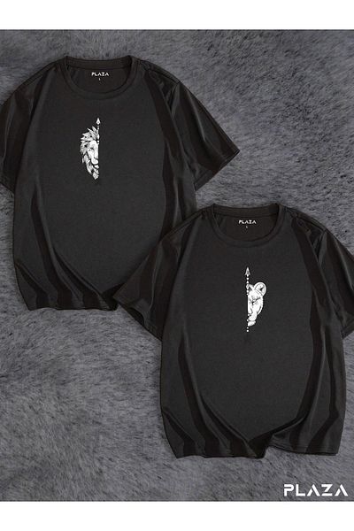 Plaza Butik Lion's Wife is Lion's Double Oversize Tshirt Μαύρο Συνδυασμός Ζευγάρι Εραστών