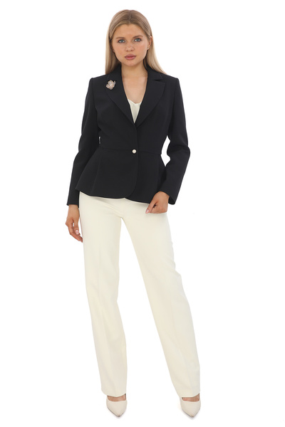 PEARL İnci Düğmeli Broş Detaylı Pileli Ceket ve Boru Paça Pantolon Takım