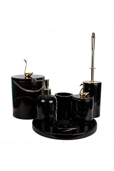 ege gross Decorative Black Marble Gold Bird Swan Detailed 7-Piece Bathroom Set