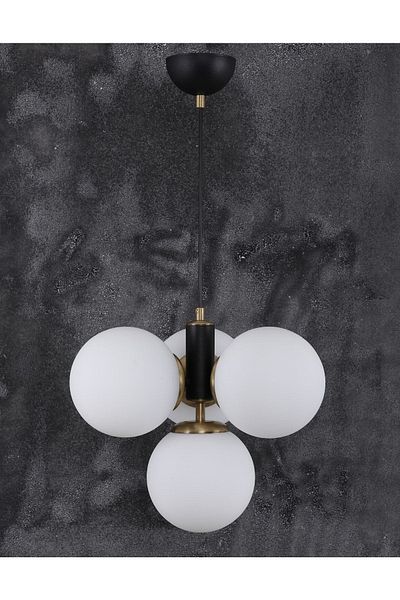 MŞ Aydınlatma Hector 4-Piece Black Antique White Glass Chandelier