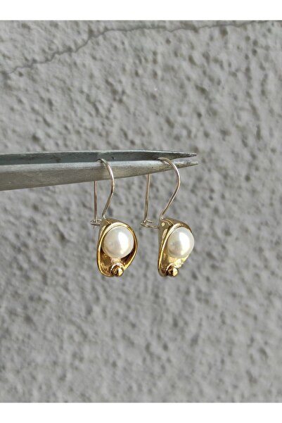 TAKI ZEVKİ Yaprak Inci Askılı Bronz Küpe