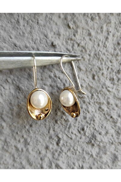 TAKI ZEVKİ Yaprak Inci Askılı Bronz Küpe