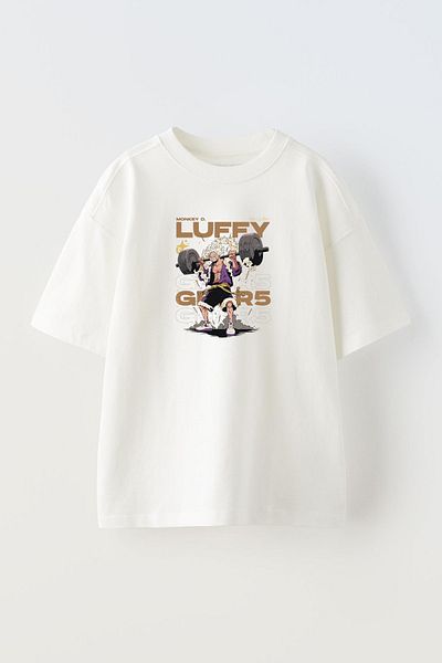 NMG TEKSTİL Μπλουζάκι Luffy Gym με στάμπα Unisex Λευκό Oversize βαμβακερό μπλουζάκι