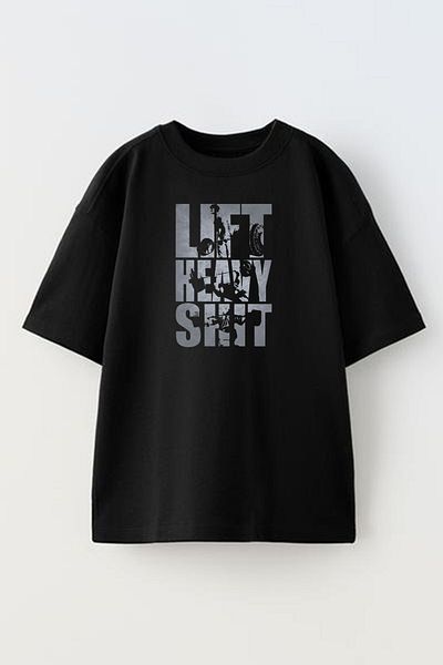 NMG TEKSTİL Μαύρο Oversize Cotton - Unisex T-shirt με στάμπα Heavy Shit