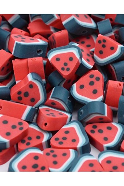 Bijumix Aksesuar 25 Adet 10 mm Polimer Kil Fimo Karpuz Figürlü Boncuk, Takı Y...