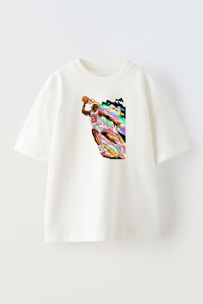 NMG TEKSTİL تي شيرت قطني كبير الحجم للجنسين باللون الأبيض - مطبوع عليه لاعب ك...