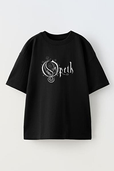 NMG TEKSTİL تي شيرت قطني أسود كبير الحجم مطبوع عليه نص Opeth للجنسين