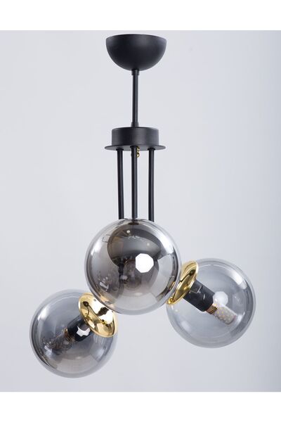 MŞ Aydınlatma Arzum Siyah Gold 3 Füme Camlı Avize