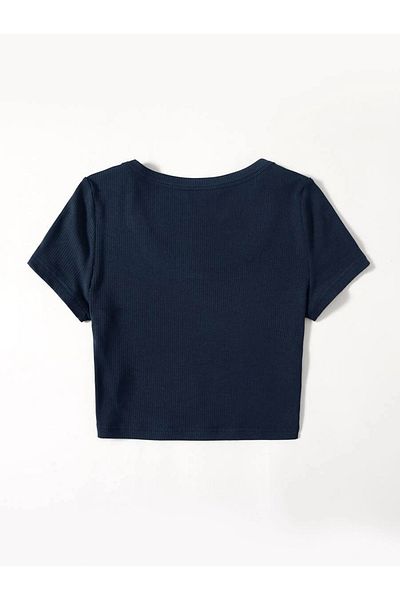 Mad&Calf Γυναικείο Crop Top με ριμπ λαιμόκοψη - Basic Cotton