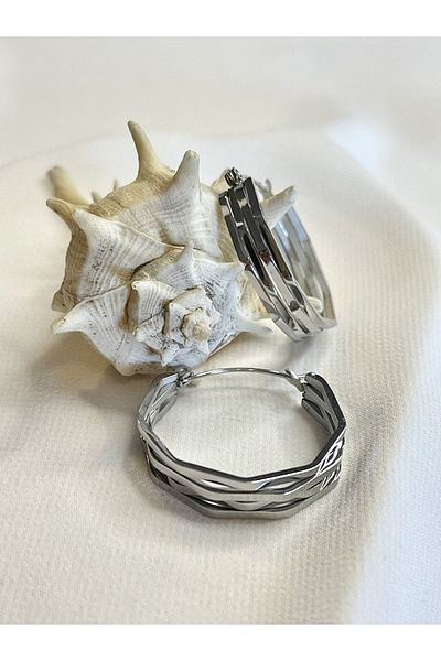 Maris by Deniz Layered, angular midi steel hoop earrings