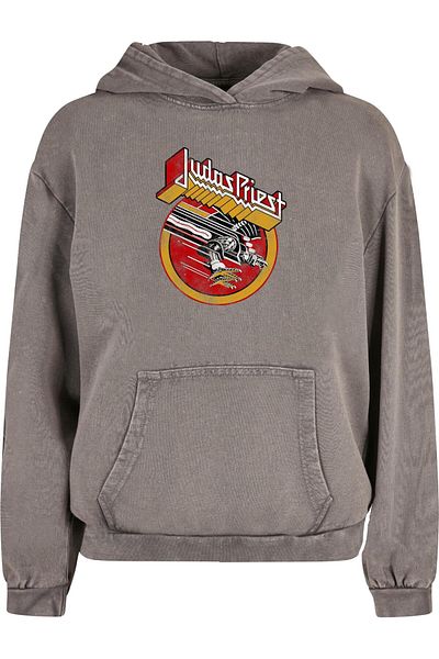Merchcode Damen Ladies Judas Priest - Solid Circle Acid Washed Oversized-Kapuzenpullover