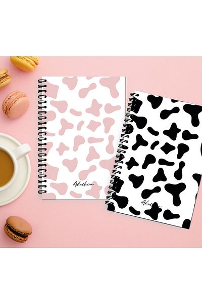 AKILLICA 13x20 cm 56 Sheets 2-Piece Pointed Notebook Set with Cardboard Cover - Black+Pink Motted Series