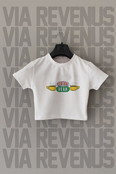 Vordevia قصة ليكرا بيضاء مطبوعة من فريندز - مقاس ضيق، رقبة دائرية