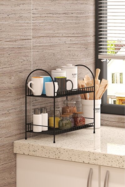 Pinkcloset منظم كونترتوب معدني بيضاوي، حامل توابل (أسود) رف توابل رف توابل أسود