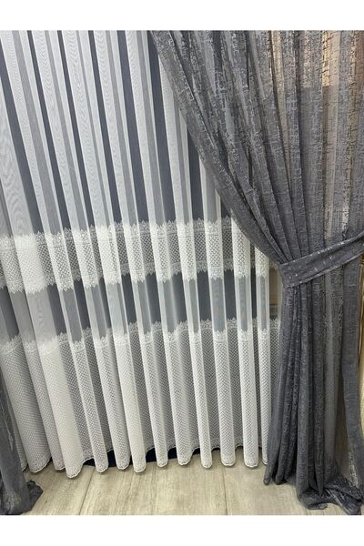 Suradesign Pileli Bağlamalı Tül Fon Perde - Takım 2 Adet