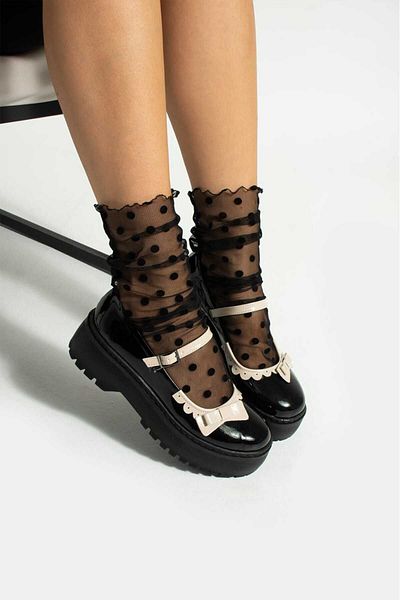 AtegeWear Pantofi Lolita în stil Harajuku din piele neagră Oxford