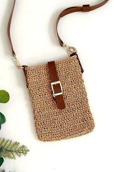 BECCASTYLE Phone Bag - Small Crossbody, Knitted Straw, Summer Raffia and Handmade Bag