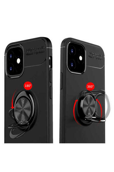 halkhouse İphone 12 Mini Uyumlu Kılıf Auto Focus Yüzüklü Standlı Ravel Silikon Kapak
