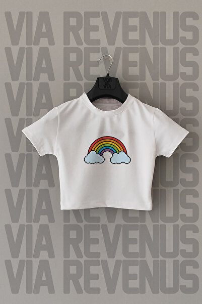 Vordevia Rainbow Štampano Slim Fit okrugla kragna Sa likrom Bela Skraćeni kroj