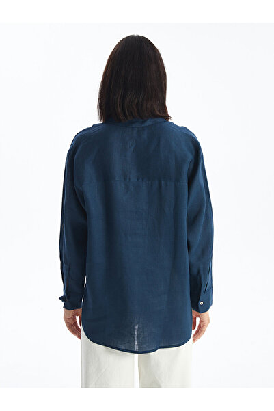 LC Waikiki Lněná oversize dámská košile – jednobarevné s dlouhým rukávem