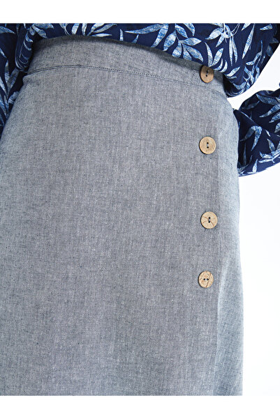 LC Waikiki Sima vászonkeverék női szoknya elasztikus derékkal