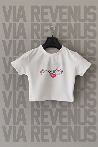 Vordevia Gossip Girl Printed - Lycra White Crop Top, Slim Fit Crew Neck