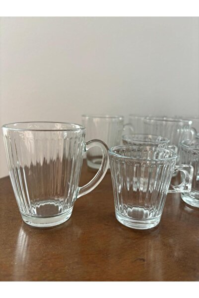 DİBA AVM 12 Pieces * 6 Glass Coffee Side Cup 50 ml - 6 Glass Cup with Handle Cup Coffee Tea Cup 170ml