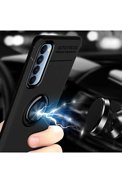 halkhouse Oppo Reno 4 Pro 4G Uyumlu Kılıf Auto Focus Yüzüklü Standlı Ravel Silikon Kapak