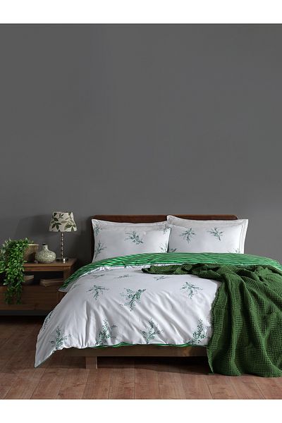 BED LİNE Ranforce Single Green Piping Duvet Cover Set - Meltem
