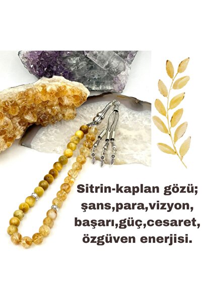 GÜMÜŞ VE TAŞ EVİ مسبحة صلاة على شكل عين النمر باللون الأصفر