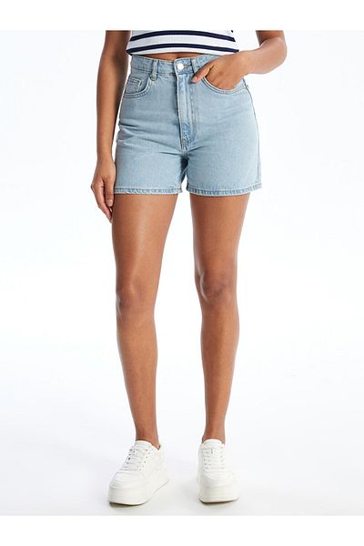 LC Waikiki Pantaloni scurți de jeans pentru femei cu talie înaltă