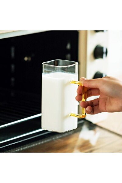 DİBA AVM 4 قطع كوب زجاجي مقاوم للحرارة من البورسليكات مربع مقاوم للحرارة 4 قط...