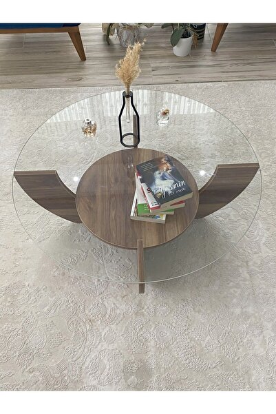 BURAK HOME DECOR Modern Yuvarlak Raflı Orta Sehpa 90cm Çap
