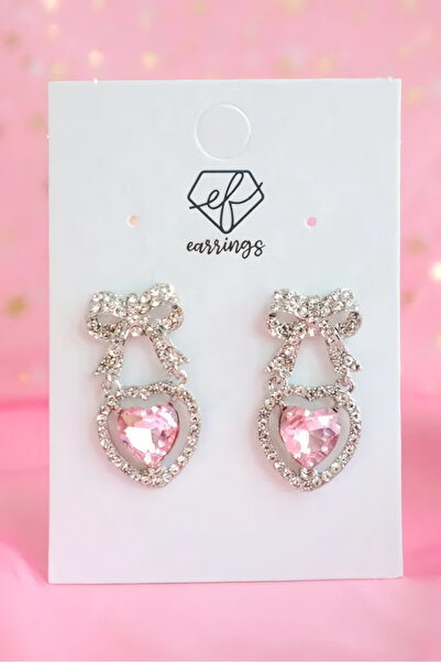 EFBUTİK Náušnice s růžovou mašličkou se vzorem srdce