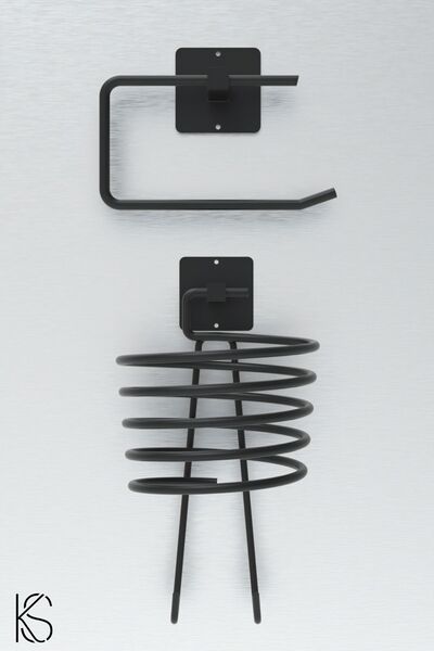 KILINÇ STORE Yapışkanlı Siyah Fön Makinesi Askısı Tuvalet Wc Kağıdı Askısı Tu...