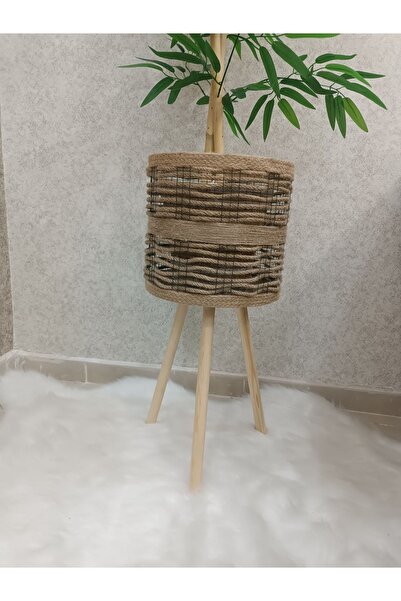BLACK PEARL Ahşap Ayaklı Sepet/saksılık Naturel 46cm Ayak Boyu (24CM VEYA 39C...