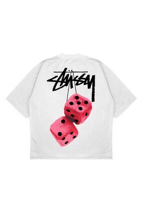 PURE EFFECT STUSSY PINK DICE BASKILI Oversize Unisex 100 Pamuklu Nefes Alan Kalin Kuma li T shirt Fiyat Yorumlar Trendyol