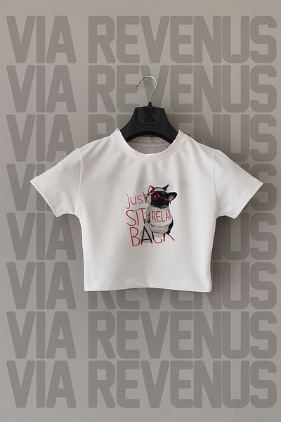 Vordevia Just Relax Printed - Lycra White Crop Top, Slim Fit Crew λαιμόκοψη