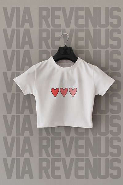 Vordevia Crop din Lycra alb - imprimat cu inimă, croială subțire, gât crew